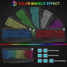 Load image into Gallery viewer, BlueFinger Wireless Keyboard and Mouse Combo Backlit, 2.4G Rechargeable Ergonomic Gaming Keyboard with Wrist Rest, Phone Holder, Volume Knob, Silent Light Up Keyboard with Mouse for Computer Laptop