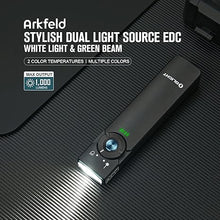Load image into Gallery viewer, OLIGHT Arkfeld Flat Flashlight 1000 Lumens Dual Light Source EDC Lights with Green Beam and White LED Combo, Powered by Rechargeable Built-in Battery for Outdoors, Emergency, Work(Black Neutral White)