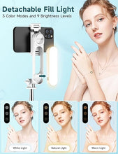 Load image into Gallery viewer, Stable Selfie Stick Tripod with Fill Light, 44 Inch Extendable Selfie Stick with Wireless Remote and Tripod Stand 360 Rotation for iPhone 15/14/13/12/11 Pro/XS Max/XR/X, Samsung and Smartphone (White)