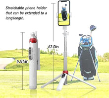 Load image into Gallery viewer, 62" Phone Tripod & Selfie Stick for Golf Training, Extendable Cell Phone Tripod Stand with Wireless Remote and Phone Holder, Golf Training Aid - Compatible with iPhone Android Phone(White)