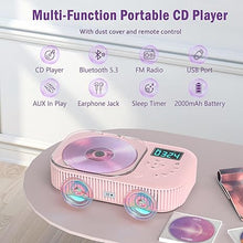 Load image into Gallery viewer, Portable CD Player with Bluetooth 5.3 Transmitter, Rechargeable CD Player with Speakers, Anti-Skip CD Players for Home with FM Radio, LCD Display, Dual Stereo, Support AUX/USB, Kids CD Player, Gifts