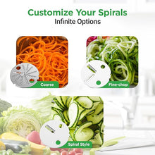 Load image into Gallery viewer, NutriChef 3-in-1 Electric Vegetable Chopper, Spiralizer, and Salad Maker - Fruit Cutter, Spiral Shredder Machine, Veggie Spaghetti & Noodle Maker | Includes Food Plunger & 1.2L Bowl