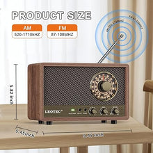 Load image into Gallery viewer, LEOTEC AM FM Radio,Retro Wood Table Radio,Portable Bluetooth Speaker Plug in Wall,Best Reception with AUX,Headphone Jack,Great for Home,Outdoor,Brown