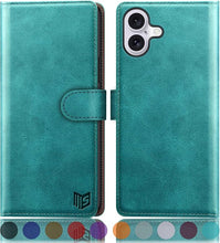 Load image into Gallery viewer, SUANPOT Compatible with iPhone 16 6.1" Wallet case with RFID Blocking Credit Card Holder,Flip Book PU Leather Protective Cover Women Men for Apple 16 Phone case Blue Green