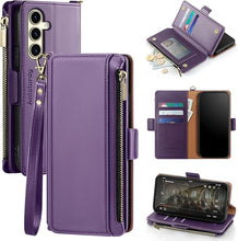Load image into Gallery viewer, Antsturdy Compatible with Samsung Galaxy S25 Wallet Case with Card Holder,PU Leather Phone Case Flip Protective Cover RFID Blocking Wrist Strap Credit Card Slots Kickstand Men Women,Purple