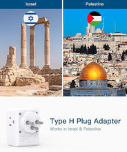 Load image into Gallery viewer, 2 Pack Israel Power Adapter, One Beat Israel Travel Plug Adapter with 3 American Outlets 3 USB Ports(1 USB C), 6 in 1 Type H Travel Adapter Plug Converter for US to Israel, Jerusalem, Palestine