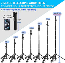 Load image into Gallery viewer, BZE Selfie Stick,62 inches Long Extendable Selfie Stick Tripod, Phone Tripod with Wireless Remote Shutter,Group Selfies/Live Streaming/Video Recording Compatible with All Cellphones