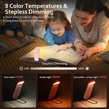 Load image into Gallery viewer, Book Light, USB Rechargeable Reading Light, Eye-Cared Amber Light Mode Book Light for Reading in Bed Kids, 8 LEDs Bookmark Portable Book Light Clip on, Stepless Dimming, Pink