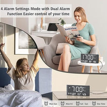 Load image into Gallery viewer, Digital Wooden Alarm Clock with Dual Alarm,Weekday/Weekend Mode,Adjustable Volume,Humidity & Temperature Detect,2-100% Dimmer,12/24H,Snooze,2 USB Chargers,Battery Backup, Loud Alarm Clock for Bedroom