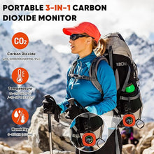 Load image into Gallery viewer, Indoor/Outdoor CO2 Carbon Dioxide Detector, 3-in-1 Portable CO2 Monitor,Temperature & Humidity, CO2 Meter with Alarm, for Home, Car, Grow Tents, Travel,Camping
