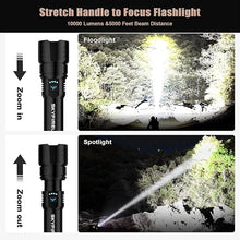 Load image into Gallery viewer, SKYFIRE LED Rechargeable Flashlight 10000 High Lumens, Super Bright Flashlight with Ignition Lens, Zoomable,Four Modes,Waterproof Flash Light for Camping Essentials,Outdoor,Home (Black)