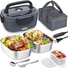 Load image into Gallery viewer, Electric Lunch Box for Adults, Heated Lunch Box with 2 Stainless Steel Container, 1.5L Portable 80W Food Warmer Lunch Box for Car/Truck/Work/Home Men, 110V/12V/24V/240V