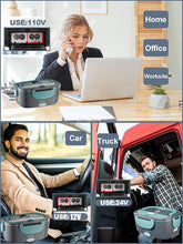 Load image into Gallery viewer, Buddew Electric Lunch Box 80W Food Heater for Adults, 12/24/110V Portable Lunch Warmer Upgraded Heated Lunch Box for Car/Truck/Office with SS Fork&Spoon and Insulated Carry Bag (Blue)