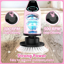 Load image into Gallery viewer, Electric Spin Scrubber, Cordless Cleaning Brush, Shower Scrubber with 8 Replaceable Brush Head, Power Cleaning Brush with Extension Handle, 2 Adjustable Speed, for Bathtub Tile Floor (Pink)