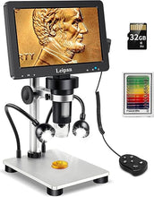 Load image into Gallery viewer, 7" LCD Digital Microscope 1200X,Leipan 12MP Coin Microscope for Adults,1080P Microscope with 12pcs Slides,Windows/Mac OS Compatible(32GB Card)