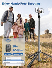 Load image into Gallery viewer, 75" Phone Tripod, Selfie Stick Tripod with Remote and Phone Holder, Extendable Tripod for iPhone, Aluminum Cell Phone Tripod Stand 360° Rotation Travel Tripod Compatible with iPhone Android, GoPro