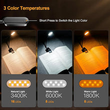 Load image into Gallery viewer, Gritin 16 LED Rechargeable Book Light for Reading in Bed- Eye Caring 3 Color Temperatures, Stepless Dimming Brightness, 80 Hrs Runtime, Lightweight Flexible Clip on Book Light for Book Lovers