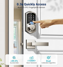 Load image into Gallery viewer, Veise Fingerprint Smart Locks for Front Door with 2 Lever Handle Set, App Control, Keyless Entry, Electronic Digital Keypad Deadbolt, Auto Lock, Waterproof, Easy to Install, Satin Nickel