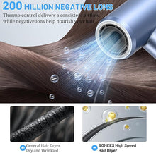 Load image into Gallery viewer, AOMEES Hair Dryer, 1600W Professional High Speed Ionic Hair Dryer with HD Display, 4 Temperature Modes and 3 Speed with Memory Function, Sky Blue, Metal
