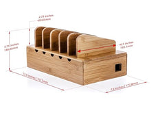 Load image into Gallery viewer, Prosumer's Choice Bamboo Charging Station Organizer - Multi-Device Docking Station with Removable Divider Slots - Tablet and Smartphones Rack and Cable Management Slots - 12.5Lx6.5Hx7.5W-Inch