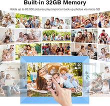 Load image into Gallery viewer, Frameo 10.1 Inch WiFi Digital Picture Frame, 1280x800 HD IPS Touch Screen Digital Photo Frame 32GB Storage,Auto-Rotate,Slideshow Share Videos Photos Remotely Via Frameo App (Blue)