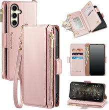 Load image into Gallery viewer, Antsturdy Compatible with Samsung Galaxy S25 Wallet Case with Card Holder,PU Leather Phone Case Flip Protective Cover RFID Blocking Wrist Strap Credit Card Slots Kickstand Men Women,Rose Gold
