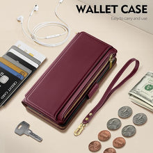 Load image into Gallery viewer, Antsturdy Compatible with Samsung Galaxy S25 Wallet Case with Card Holder,PU Leather Phone Case Flip Protective Cover RFID Blocking Wrist Strap Credit Card Slots Kickstand Men Women,Wine Red
