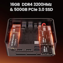 Load image into Gallery viewer, Beelink Mini PC, Ser5 5800H AMD Ryzen 7 (Up to 4.4GHz) 16GB DDR4 500GB PCle 3.0 SSD Mini Desktop Computer, 1000Mbps LAN, Wifi6/BT5.2,HDMI/DP/Type-c/4K Triple Display Micro Mini PC