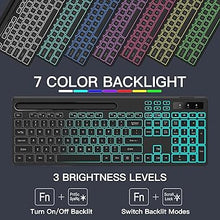 Load image into Gallery viewer, Wireless Keyboard with 7-Color RGB Backlit, Full-Size Computer Keyboard with Phone Tablet Holder, Rechargeable 2.4G Wireless Gaming Keyboard with Light Up Key, Compatible with Mac, Windows