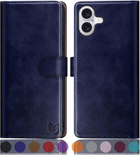 Load image into Gallery viewer, SUANPOT Compatible with iPhone 16 6.1" Wallet case with RFID Blocking Credit Card Holder,Flip Book PU Leather Protective Cover Women Men for Apple 16 Phone case Blue