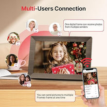 Load image into Gallery viewer, Frameo 10.1" Digital Picture Frame, Gray Wood Smart WiFi Digital Photo Frame with 1280x800 HD IPS Touch Screen 32GB Memory Auto-Rotate Wall Mounted Slideshow, Share Photos/Videos from Phone Remotely