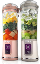 Load image into Gallery viewer, Ninja BC155PS Blast Two-Pack Portable Blender, Cordless, 18oz. Vessel, Personal Blender-for Shakes & Smoothies, BPA Free, Leakproof-Lid & Sip Spout, Rechargeable, Dishwasher Safe Parts, Peach & Stone