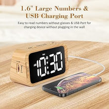 Load image into Gallery viewer, Digital Dual Alarm Clock for Bedroom, 0-100% Dimmer, Weekday/Weekend Mode, Easy to Set, USB Charger, Adjustable Alarm Volume with 5 Alarm Sounds, Snooze, 12/24Hr, Battery Backup (Wood Grain)