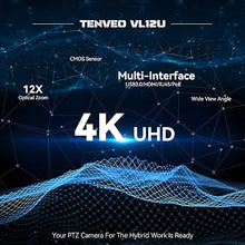 Load image into Gallery viewer, Tenveo VLoop 4K PTZ Camera with 12X Optical Zoom Wide View Angle USB3.0/HDMI/RJ45/PoE Works with Zoom Skype Teams UHD PTZ Camera for Video Conference and Church Streaming Red Dot Design Winner(VL12U)