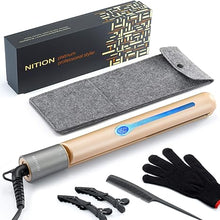 Load image into Gallery viewer, NITION Ceramic Tourmaline Hair Straighteners LCD Flat Iron MCH Fast Heating Up. Healthy Home Straightening Styling Tools with Travel Pouch Bag. 265-450°F Adjustable. 1" Smooth 3D Plate. Dual Voltage