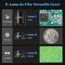 Load image into Gallery viewer, LM246MS 3 Lens 7 inch HDMI Digital Microscope 2000X for Soldering with 13'' Arm Boom Stand, UHD 2160P, Error Coin Microscope Full View of Coins, Microscope Kit for Adults, PCB Repair DIY