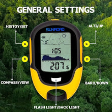 Load image into Gallery viewer, Barometer Altimeter Compass LCD Digital Thermometer Watches-Hygrometer Weather Forecast Hand-Hold Hiking Flashlight Altimeter