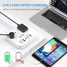 Load image into Gallery viewer, European Travel Plug Adapter, FOVAL EU UK US Power Strip with USB C and 4 USB Ports, 3 AC Outlets, Wall Mountable, 5ft Extension Cord, Compact for Travel, Cruise Ship, Home Office
