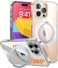 Load image into Gallery viewer, TORRAS 360°Rotatable Magnetic for iPhone 16 Pro Case 6.3 inch, Fit for MagSafe 16 Pro Phone Case, 16FT Military Grade Shockproof, Flush Stand Ring, Translucent Slim Protective Ostand, Clear