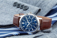 Load image into Gallery viewer, Citizen Men's Eco-Drive Corso Classic Watch in Stainless Steel with Brown Leather strap, Blue Dial (Model: BU2070-12L)