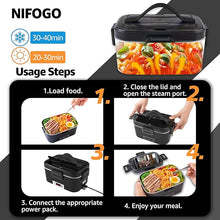 Load image into Gallery viewer, Nifogo Electric Lunch Box for Adults 80W with Temperature Display Heated Lunch Box Food Warmer Lunch Box 1.8L Stainless Steel Container&Bag 12V/24V/110V for Car/Truck/Work(Black)