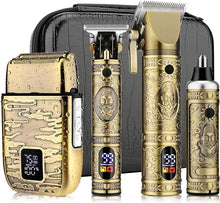 Load image into Gallery viewer, Professional Hair Clippers for Men,Hair Clippers+T-Blade Trimmer+Electric Shaver+Nose Hair Trimmer Set,4 in 1 Cordless Barber Hair Cutting Kit LCD Display Gifts (Gold)