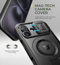 Load image into Gallery viewer, Dexnor for iPhone 16 Case with Slide Camera Cover & Adjustable Kickstand, Magnetic Rugged Shockproof Bumper Cases Heavy-Duty Magnetic Protective Cover,Black