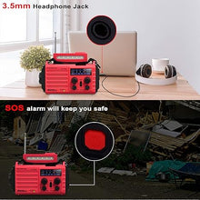 Load image into Gallery viewer, 5000mAh Weather Alert Radio, AM/FM/SW/NOAA Radio, Solar Hand Crank Portable Survival Emergency Radio,Rechargeable Battery Power Bank USB Cellphone Charger,Camping Flashlight Lantern,SOS Alarm,Compass