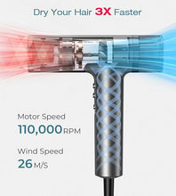 Load image into Gallery viewer, Blow Dryer,110000RPM High-Speed Brushless Motor, Fast-Drying Negative Ions Intelligent Constant Temperature Hair Care Dryers, Professional Hair Dryer with Attachments for Home&Salon (Grey)