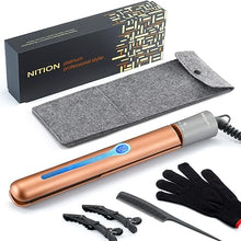 Load image into Gallery viewer, NITION Ceramic Tourmaline Flat Iron for Hair LCD 1" Hair Straighteners MCH Fast Heating UP Healthy Smooth Straightening Styling Tools with Travel Pouch Bag. 265-450°F Adjustable 6 Temperatures Levels