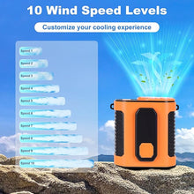 Load image into Gallery viewer, Portable Waist Fan, 10 Speed Levels, Double Clips, LED Light, Battery Display Screen, Cool Clip Fan Under Shirt & Belt Fan,10-Hour Battery Life, Lightweight, Rechargeable,Outdoor Activities