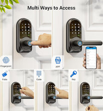 Load image into Gallery viewer, Veise Smart Lock, Keyless Entry Door Lock with Handle, APP Control Fingerprint Door Lock, 7-in-1 Smart Locks for Front Door, Electronic Digital Lock with Keypad, Front Door Lock Set, Matte Black