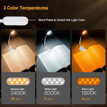 Load image into Gallery viewer, Gritin 16 LED Rechargeable Book Light for Reading in Bed-Eye Caring 3 Color Temperatures, Stepless Dimming Brightness,80Hrs Runtime,Lightweight Flexible Clip On Book Light for Book Lovers-White