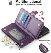 Load image into Gallery viewer, Antsturdy Compatible with Samsung Galaxy S25 Wallet Case with Card Holder,PU Leather Phone Case Flip Protective Cover RFID Blocking Wrist Strap Credit Card Slots Kickstand Men Women,Purple
